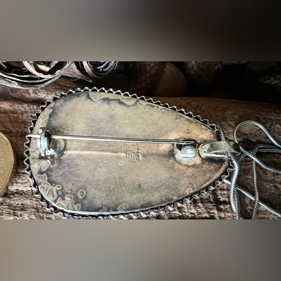 🔥Host Pick🔥Large Israel Eilat Stone Pendant Necklace Sterling Green Turquoise 2” - Picture 8 of 12